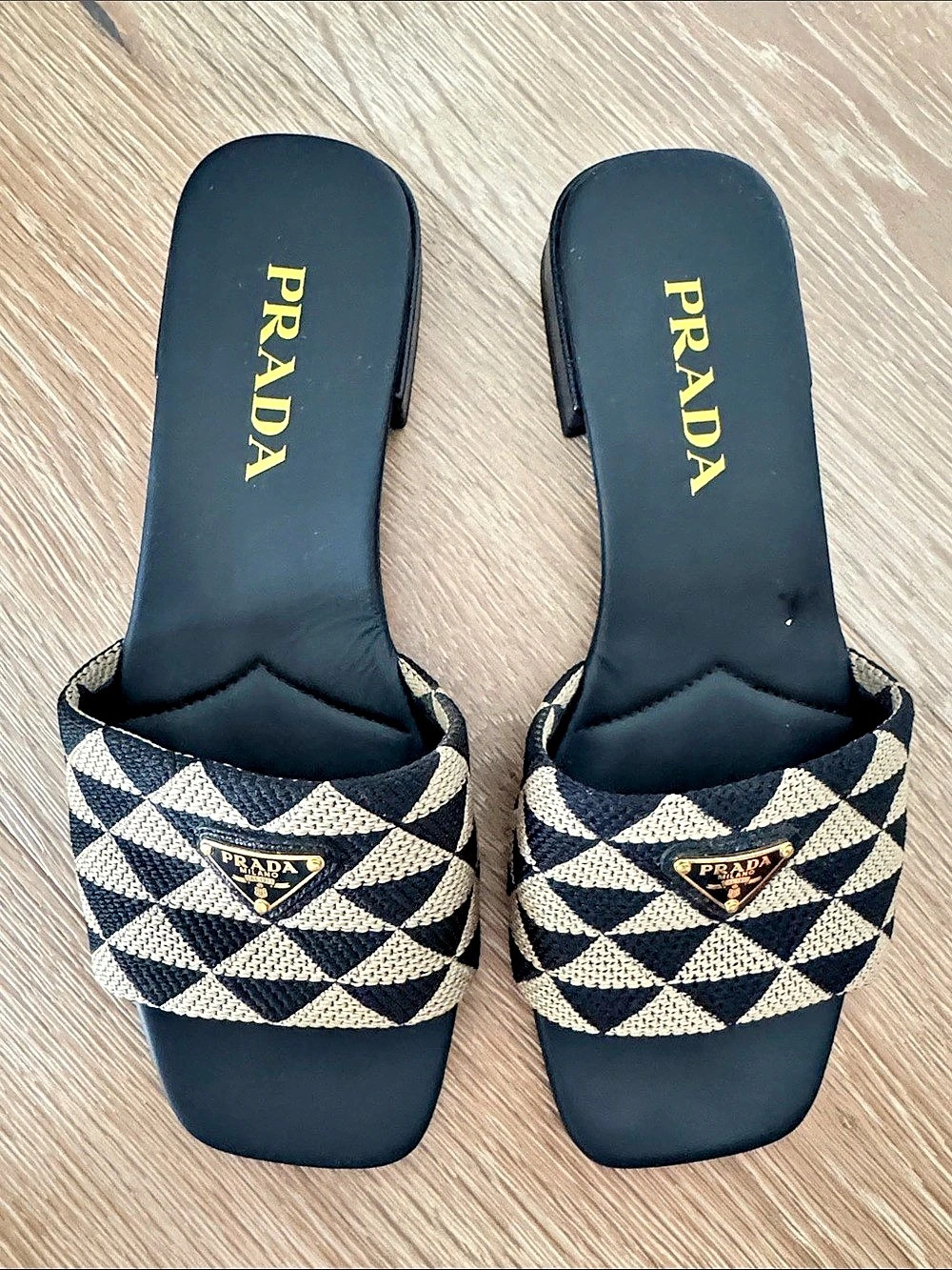 Prada Geometric Slide Sandals Black & Tan EU 371⁄2